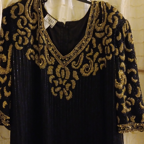CARINA Black and Gold SEQUIN FORMAL Dress GOWN  Great Gatsby Style 22 24  3X - Picture 1 of 8